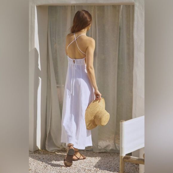 NWT By Anthropologie Sleeveless Button-Front Midi Dress Size Large White Long - Picture 2 of 5